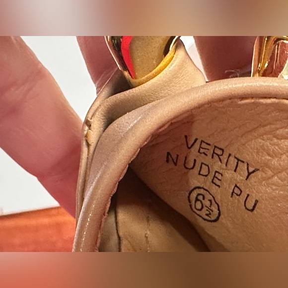 Lov Mark Nude Chain Slide Heels Women’s 6.5 Chunky Block Heel Square Toe - Picture 8 of 9